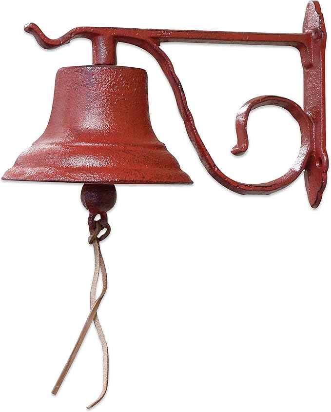 NACH Dinner Bell Outdoor, 8.5 x 5 x 6.5 inch, Antique Red Cast Iron Wall Bell, Decorative Doorbell for Outside