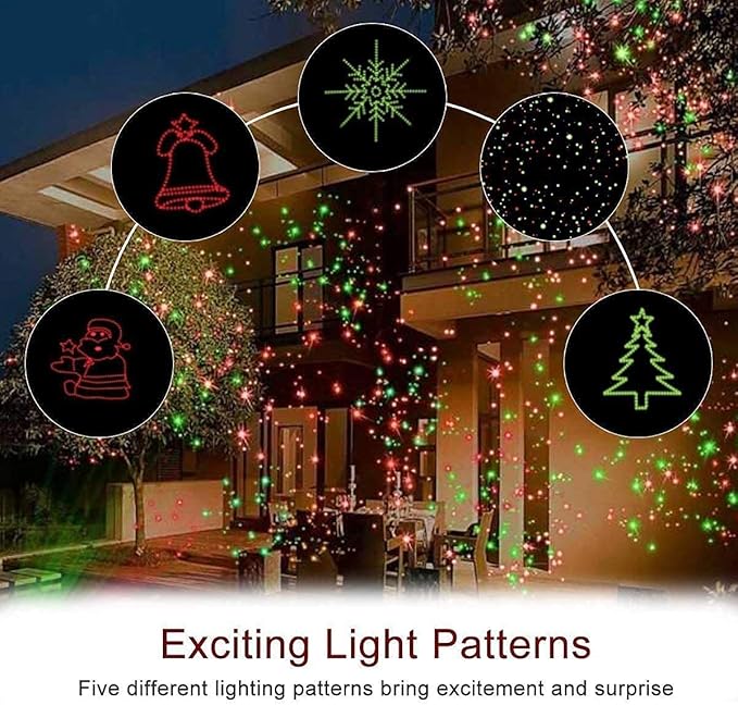 Christmas Projector Lights Outdoor, Waterproof Christmas Laser Lights Landscape Spotlight Decorative Stage Lights with Red and Green Xmas Patterns for Party Garden Patio Wall Ceiling Floor
