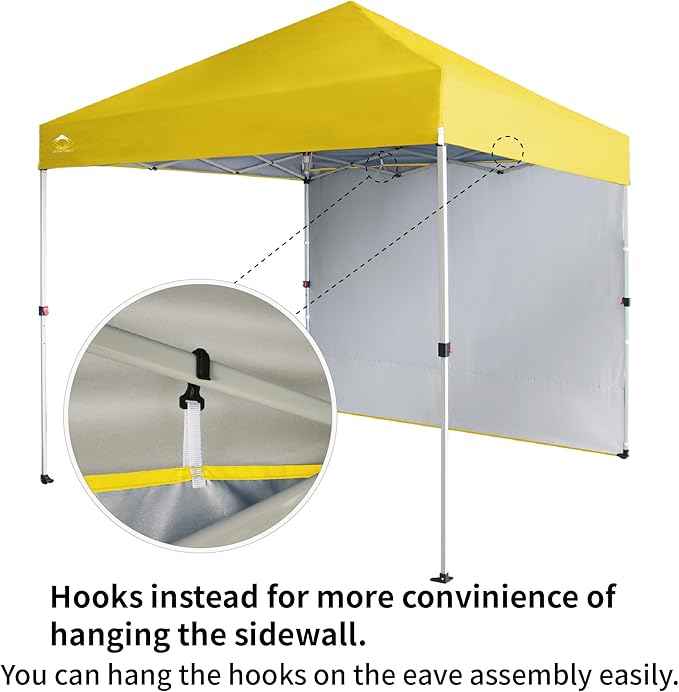 CROWN SHADES 8x8 Pop Up Canopy with 1 Side Wall - Beach Tent with One Push Setup - Outdoor Sun Shade for Events, Parties, Camping - Gazebo with STO-N-Go Cover Bag (Yellow)