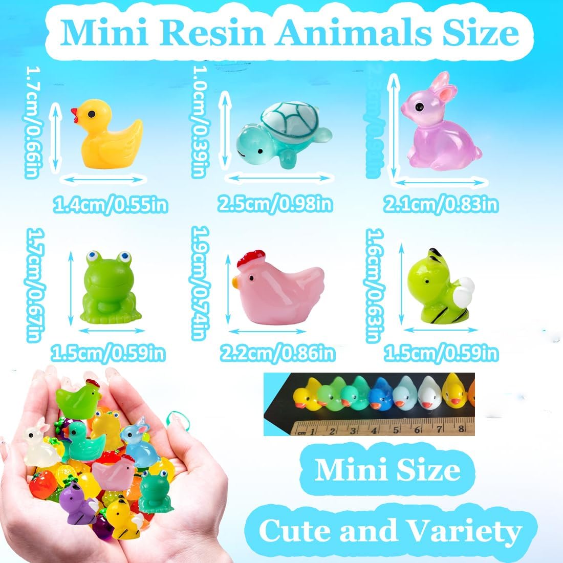 Mini Resin Animals Variety Pack 50 Mini Ducks Bunnies Frogs Turtles Chickens Tiny Little Animals Figures Small Plastic Animal Figurines Fairy Garden Accessories Outdoor Statues Pink