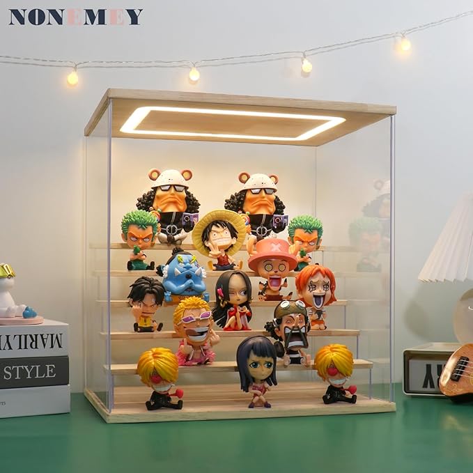 NONEMEY Clear Acrylic Display Case Stand with LED Light 2/3/4/5/6 Tier Storage Box Showcase Dustproof Organizer Box for Collectibles (6 Tiers 19.6 * 12.5 * 16.5inch)