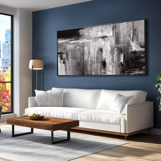 XIANSHOU Black Abstract Wall Art Grey Pictures Wall Decor Modern Artwork 24"x 48" Wall Prints for Living Room Home Decor Dining Room Posters