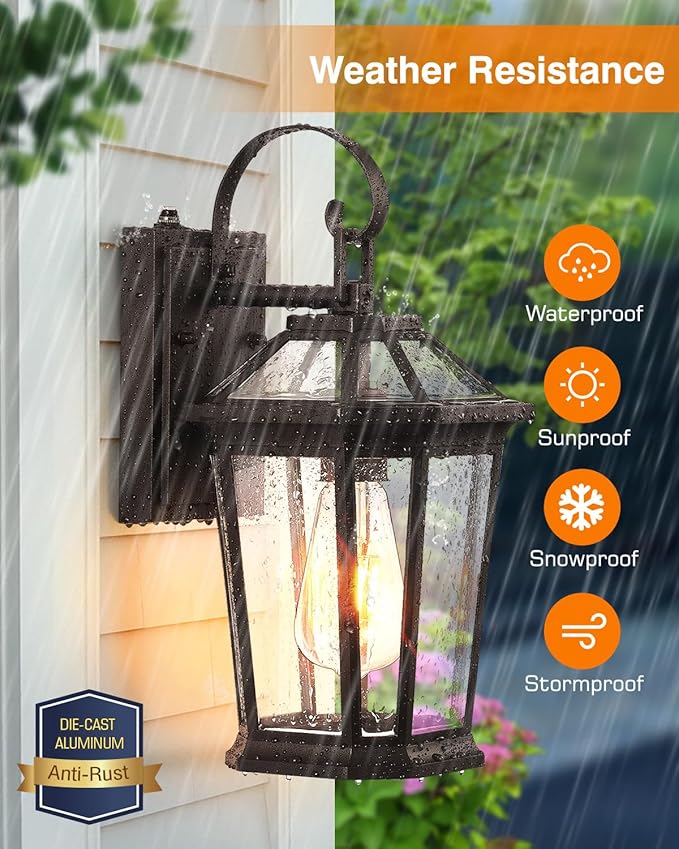 VIANIS 2-Pack Oil Rubbed Bronze Outdoor Lights Wall Mount, Dusk to Dawn Wall Lights for House Outside, Aluminium Modern Porch Lights Sconce, Exterior Wall Lantern Fixture with Waterproof, Anti-Rust