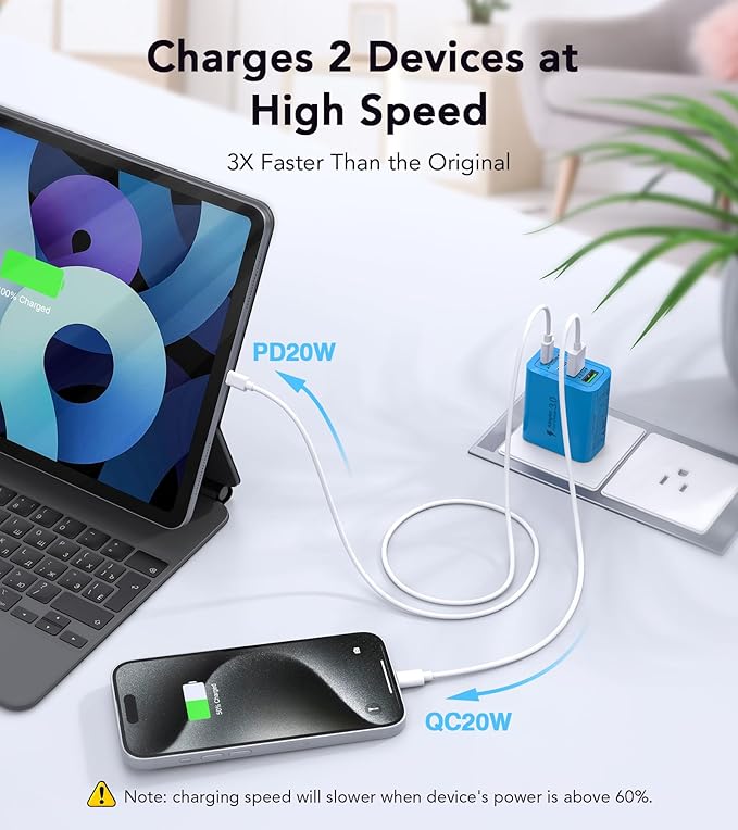 [40W/2Pack] Wall Charger, USB C Charger Block, Multi-Port PD + QC 3.0 Super Fast Charging Power Plug Adapter Brick for Watch Series 9 8 7, iPhone 16 15 14 13 Pro Max Airpod, Samsung Galaxy S24(Blue)