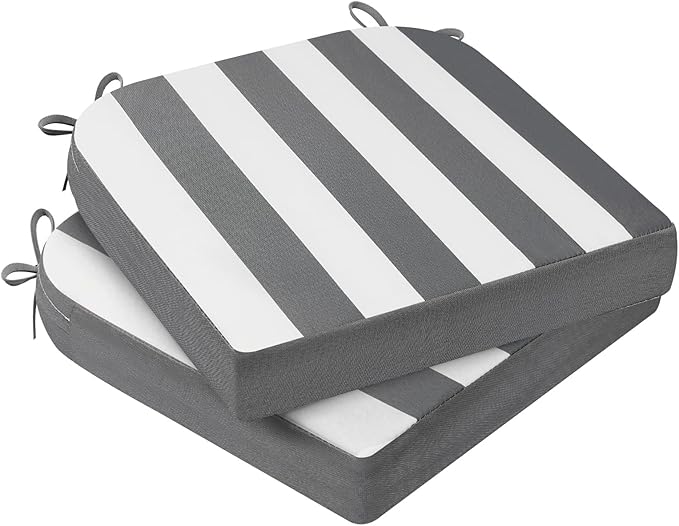 AAAAAcessories Outdoor Seat Cushions for Chairs, Waterproof, Fade-Resistant Patio Furniture Replacement Cushions, 17" x 16" x 2", Set of 2, Gray Cabana Stripe
