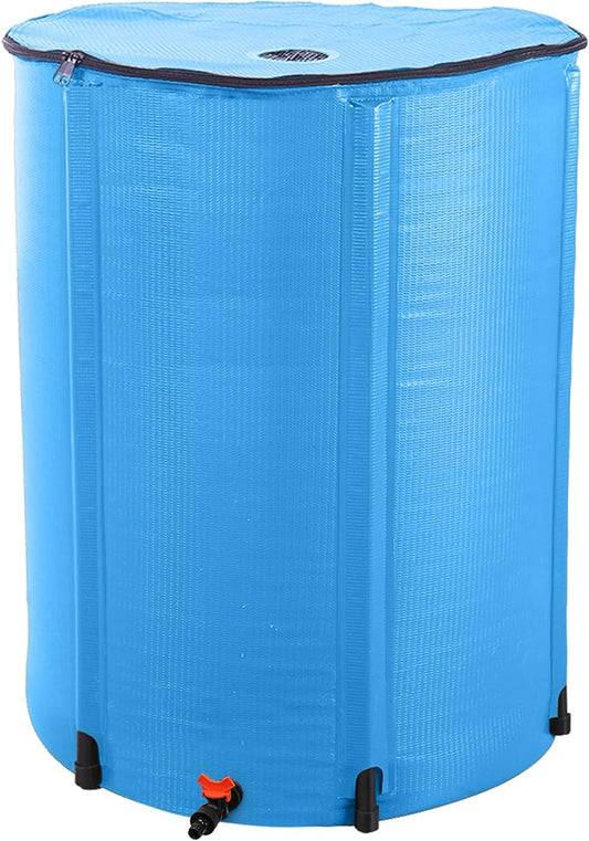Collapsible Rain Barrel, 100 Gallon Portable Rainwater Collection System, Rain Catcher Barrel, Water Storage Tank with Spigots and Overflow Kit, Rain Water Barrel Collector for Garden, Blue