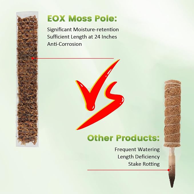 EOX 2 Pcs 24 Inch Plastic Moss Pole for Plants Monstera, Plant Poles for Climbing Plants, Plant Support for Indoor Plants Work with Sphagnum Moss, 45 Inch Moss Pole Set of 2, Garden Ties