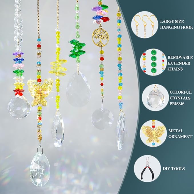 310 Pcs DIY Crystal Sun Catchers Indoor Window, Hanging Prism Suncatcher for Window, Colorful DIY Suncatcher Kit, Glass Crystal Alloy Accessories Sun Catcher Crafts for Adult, DIY for Mom…
