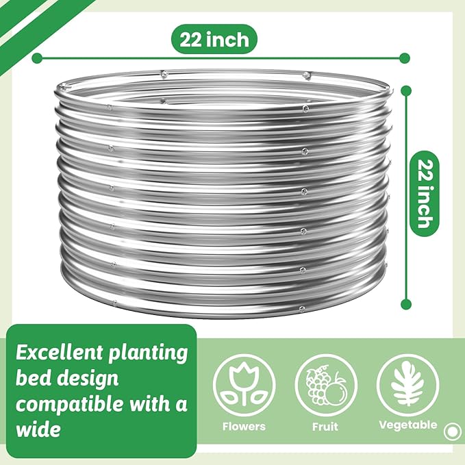 2 Pack 22x22 inch Tall Round Galvanized Raised Garden Bed Outdoor,Metal Garden Bed for Vegetables,Steel Raised Beds for Gardening,Above Ground Garden Box for Flower