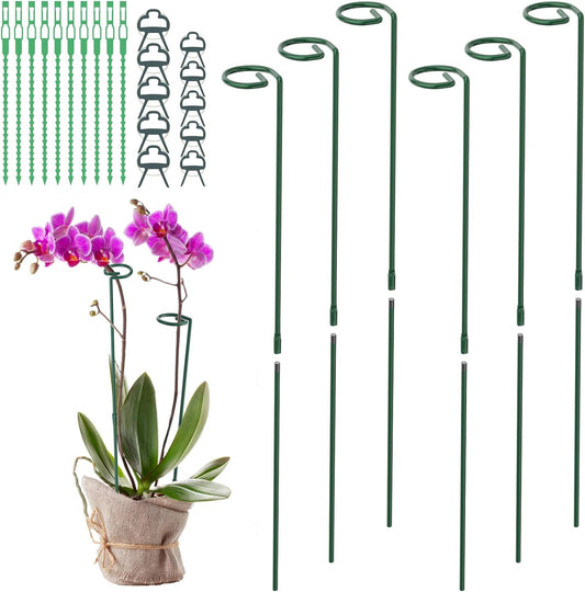 Plant Stakes for Indoor Outdoor Plants, 6 Packs 31.5 inches Plant Support Stakes with Twist Ties and Clips, Climbing Plant Sticks Garden Flower Stakes Support Hoops for Tomato, Pepper, Peony