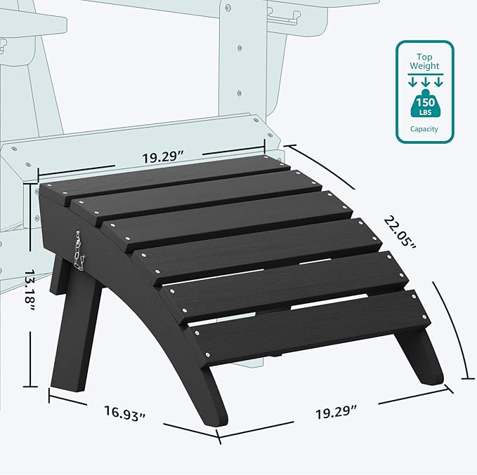 SERWALL Folding Adirondack Ottoman, No-Assembly Outdoor Footrest, All Weather Use Patio Footstool for Adirondack Chair, Black
