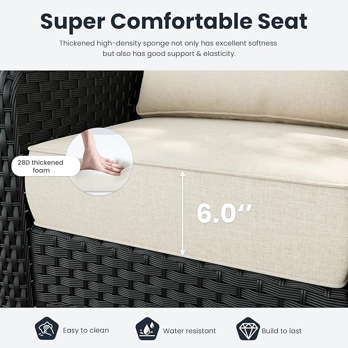 7 Pieces Outdoor Patio Furniture Sets with Rocking Swivel Chairs with 6-inch Thick Cushion and Side Table for Deck Lawn