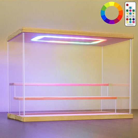 NONEMEY Clear Acrylic Display Case with Light ,3/4/5/6 Tier Multiple Color Lights via Remote Control Dustproof Display Box for Collectibles Figures Mini Toys (3Tier 12.4*7*9inch)