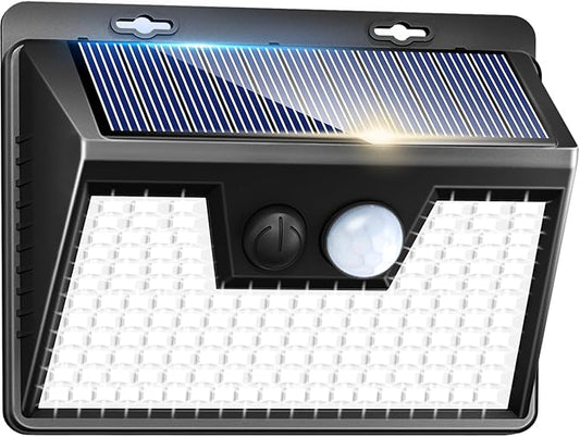 Peasur Solar Lights Outdoor Motion Sensor, 140 LED Solar Powered Fence Light Waterproof, 3 Modes Security Wall Lighting for Outside Deck Yard