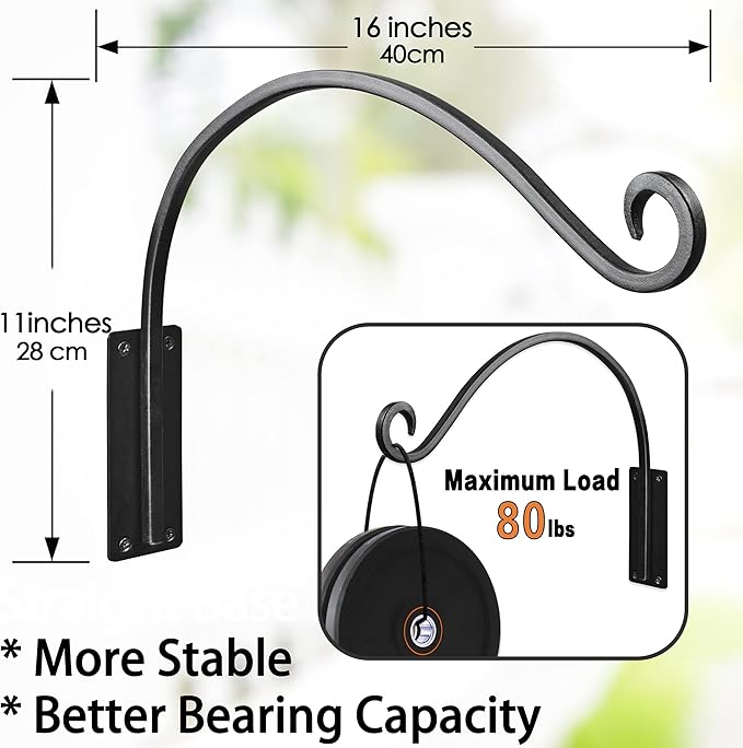 AJART Hanging Plant Hanger Outdoor: 16-Inch Bird Feeder Wall Hooks - Heavy-Duty Plant Bracket Hook for Hanging Flower Baskets