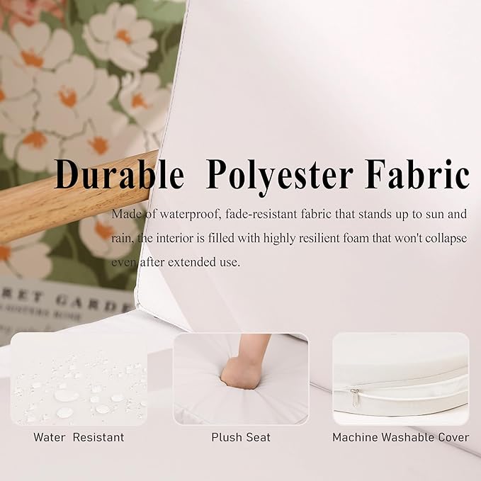 Outdoor Chair Cushions Set of 2, Waterproof Foam Patio Seat Cushions with Ties for Garden Sofa & Dining Furniture, 3-Year Color Fastness, 16x17x2 Inch, Beige