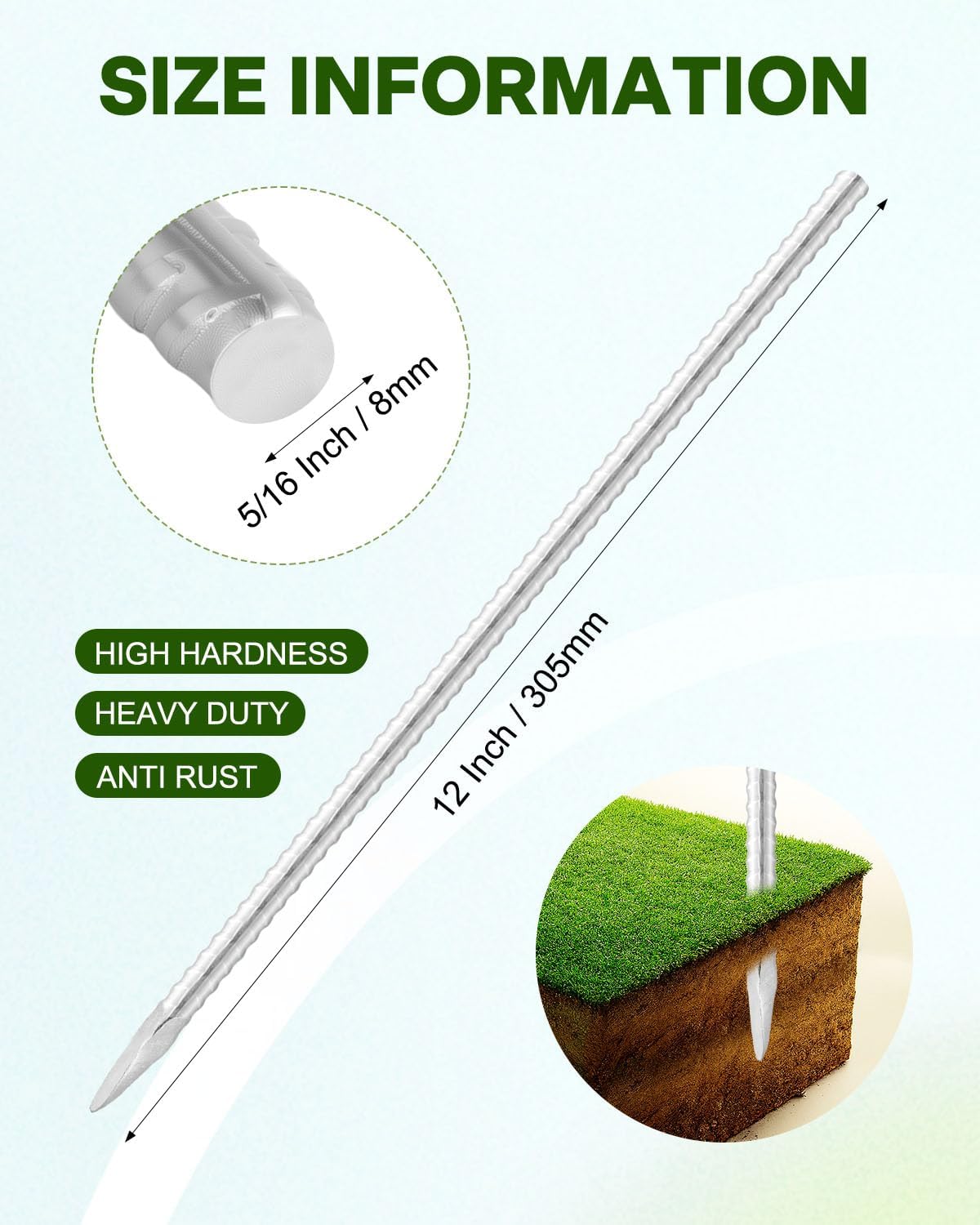 12 Inch Ground Rebar Stakes, 50 Pack Heavy Duty Steel Plant Support Garden Stakes with Chisel Point End, Straight Steel Anchors for Concrete, Garden, Fence, and Tent Support