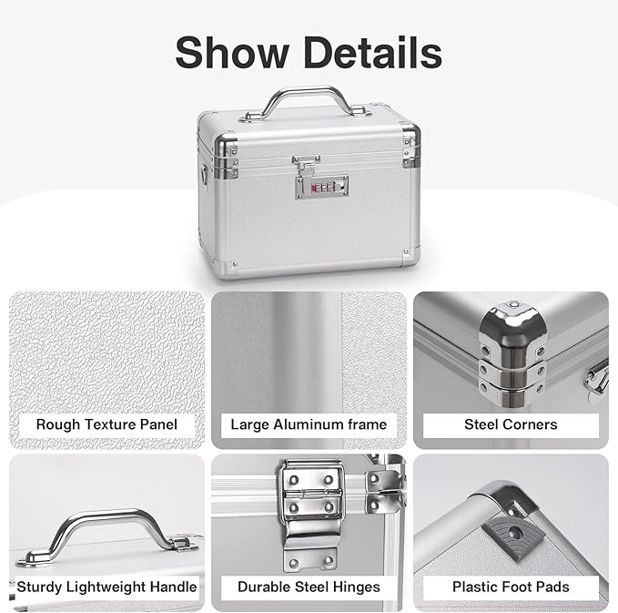 Combination Lock Box - 13.4x8.2x7.6 Inch Large - Security Lock Boxes for Medicine, Locking Storage Box for Personal Items Passports and Documents, Lockable Lockbox for Office Business, Silver