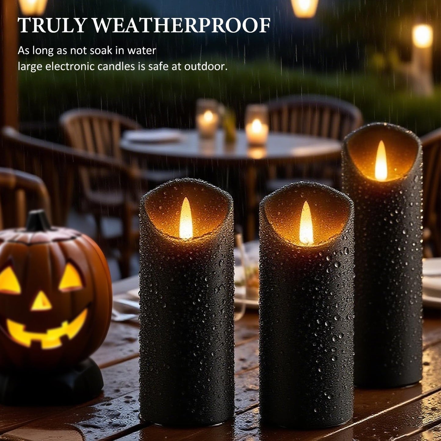 Black Pillar Flameless Candles 3D Wick with Controller,led Slim Candles Flicering Flame,Battery Operated Fake Plastic Candles for Halloween Christmas,Party Décor.(5Pack H 5" 5" 6" 6" 7" x D 2.2")