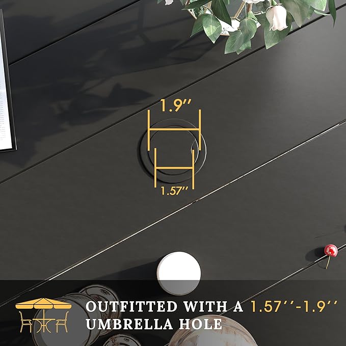 VICLLAX Patio Dining Set for 8, Outdoor Furniture Set Includes 53" Round Patio Table and 8 Patio Sling Chairs, Black Tabletop and Brown Fabric