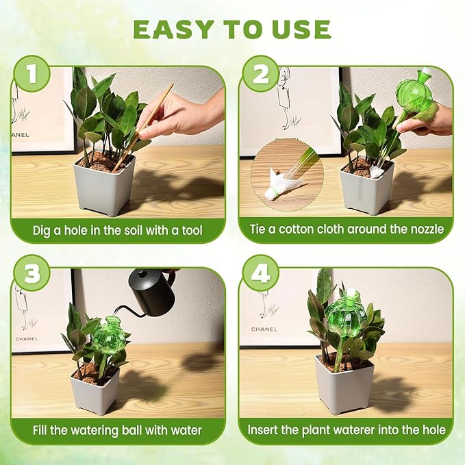 2 PCS Plant Self Watering Globes 8.9 Inch Plant Watering Devices Colorful Glass Self Watering Planter Insert for Indoor Outdoor Plants