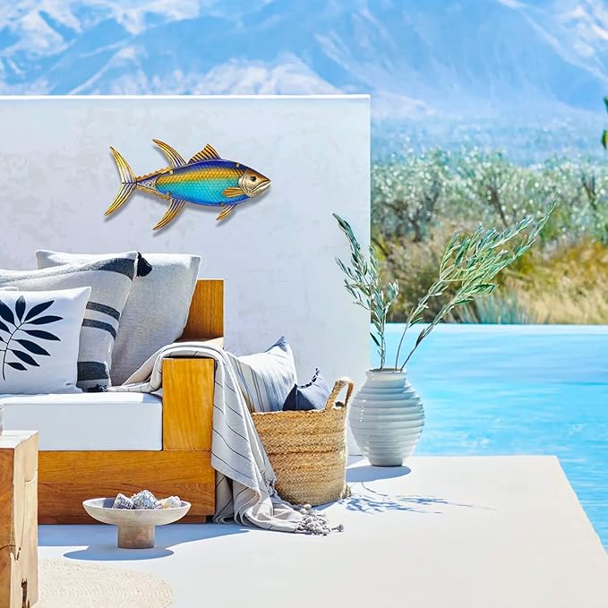 LIFFY Metal Fish Wall Decor Fish Metal Wall Art Hanging Metal Outdoor Wall Art for Outdoor Ocean Beach Sea Pool Decor