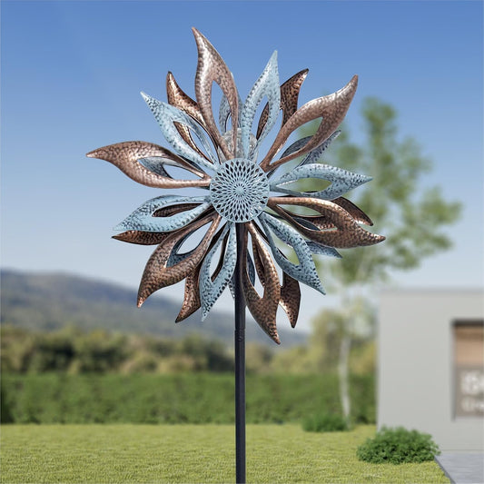 Outdoor Wind Spinner with Garden Stake 62.99" Metal Two-Way Wind Sculptures Solar Color Changing Lights Large Windmills for Garden,Patio,Yard,Lawn Decor Gifts Blade
