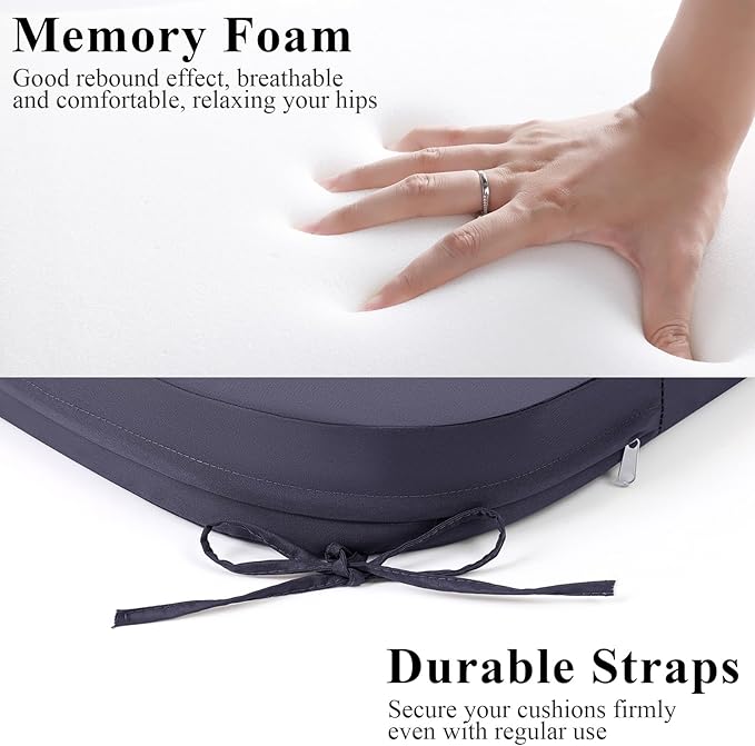Outdoor Chair Cushions Set of 2, Waterproof Foam Patio Seat Cushions with Ties for Garden Sofa & Dining Furniture, 3-Year Color Fastness, 16x17x2 Inch, Grey