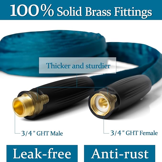 Garden Hose 25ft, Made of TPE(Not PVC), Ultra-Light & Flexible Water Hose with Solid Brass Fittings, Non-Shrinking, Easy to Storage, Drinking Water Safe Material, All-weather, SeaBlue