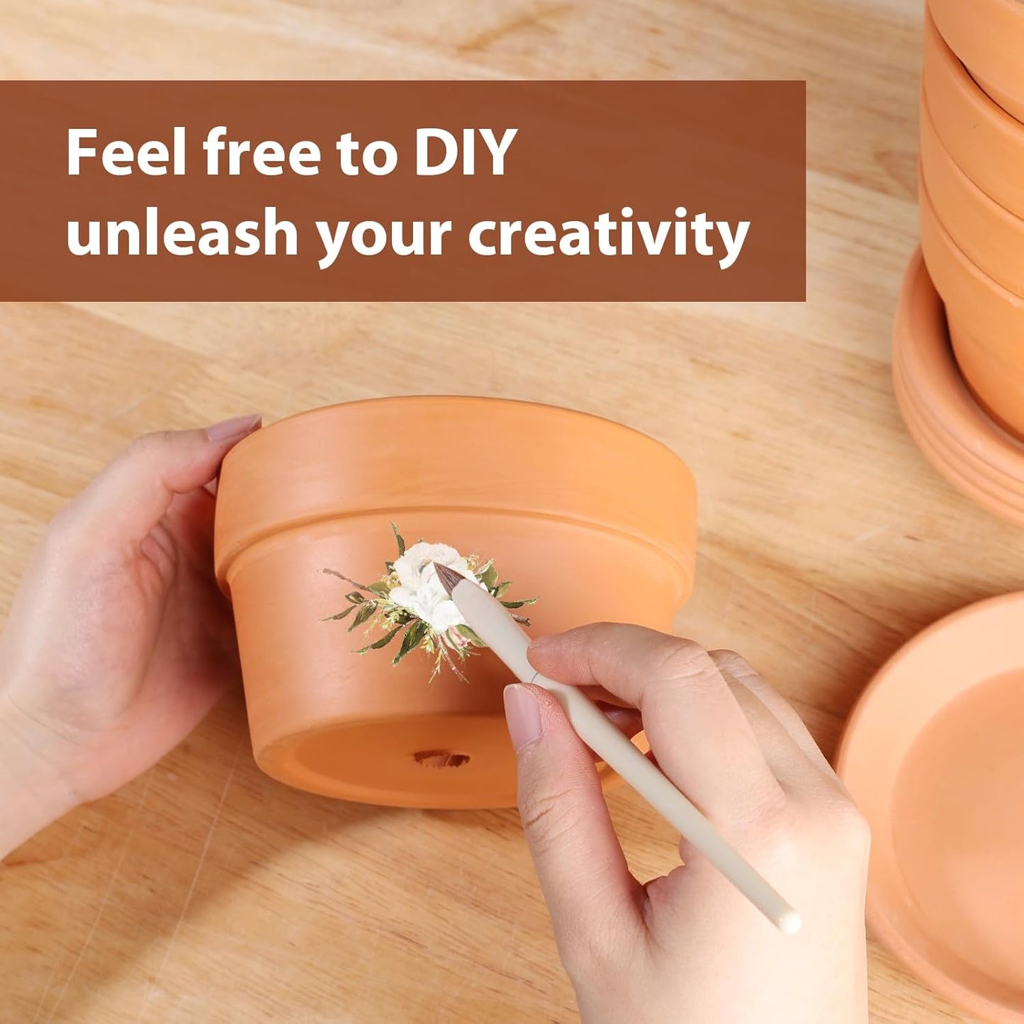 INGOFIN 5 Inch Terracotta Shallow Pots Set with Saucer - Ceramic Clay Pots with Drainage Hole, Terra Cotta for Plants for Indoor Outdoor Plants, Set of 6