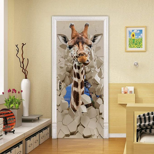 3D Peel and Stick Murals - Giraffe - Self-Adhesive Removable PVC Waterproof Door Poster for Bedroom Living Room Decoration 37.4 x 78.7 inch