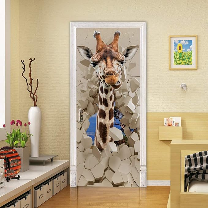 Door Wallpaper Self-Adhesive Door Poster 3D Door Picture Giraffe Door Film Photo Wallpaper Premium PVC Waterproof Door Sticker Wall Sticker for Bedroom Living Room Door Decoration Stickers 95 x 215 cm