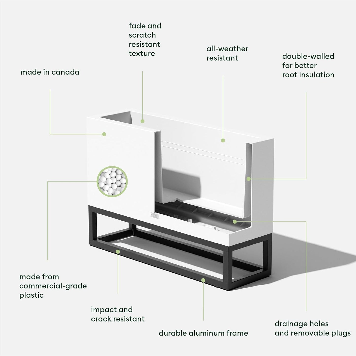Veradek Block Series Raised Long Box Planter for Patio & Garden | Durable All-Weather Use with Aluminum Stand | Modern Décor for Herbs, Flowers