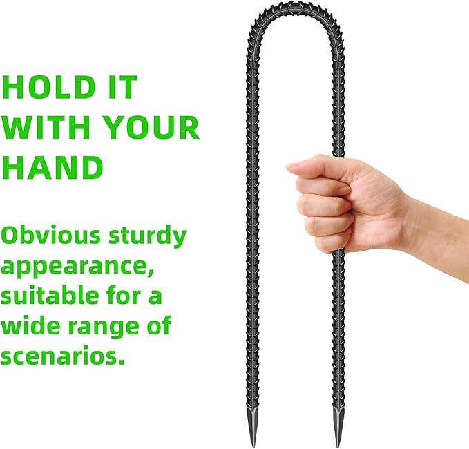 10 Pieces 16-Inch Garden Ground Stakes Galvanized Steel U Shape Hook Rebar Stake - Heavy Duty Ground Anchors for Tents, Position Kits,Fences, and Trampolines