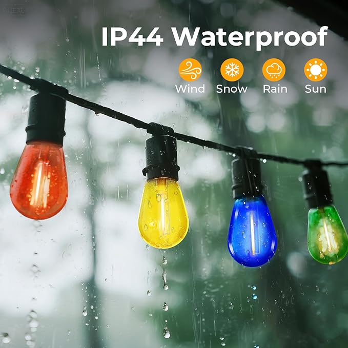 24 Pack LED S14 Colored Light Bulbs for Outdoor String Lights, Shatterproof 1W Replacement Bulbs for Patio Lights, Dimmable, 2200K Warm White, E26 Base, Multi-Color: Red/Blue/Yellow/Green