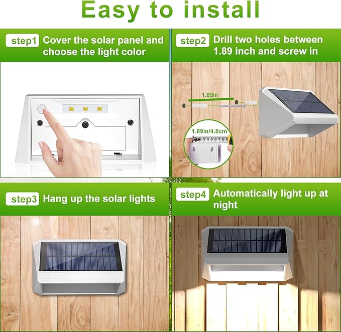 LANSOW Solar Fence Lights 10 Pack, Cool ，Warm and White, Solar Deck Lights Outdoor Waterproof, Dusk to Dawn Solar Powered Decor for Outside, Step, Yard, Patio, Wall, Stair