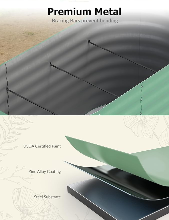 2 Pcs Raised Garden Beds Outdoor 10x4x1.5ft - Galvanized Steel Planter Box for Vegetables, Flowers, Rust-Resistant Garden Box, Easy Assembly Raised Beds, Durable Planters for Outdoor Plants, Green