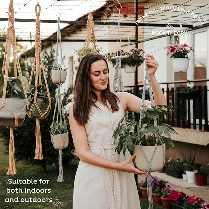 6-Pack Macrame Plant Hanger - 12 Ceiling Hooks, Plant Hanger Indoor, Hanging Plant Holder, Hanging Planters for Indoor Plants, Boho Plant Hanger, Plant Hangers Indoor Macrame (Caramel)