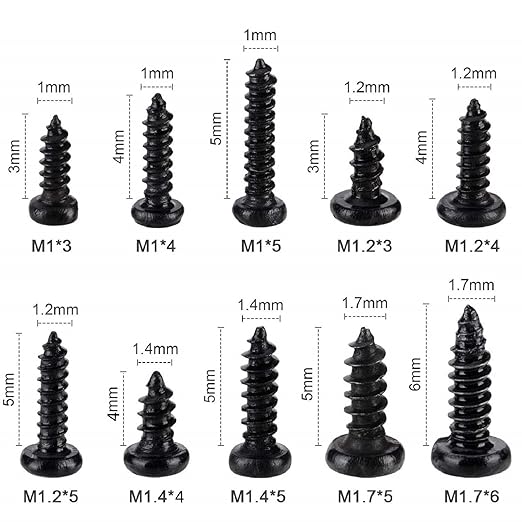 LYJEE Small Screws Assortment Kit, 1000pcs Miniature Phillips Replacement Screws for Glasses Watch Clock, 10 Kinds M1 M1.2 M1.4 M1.7 Phillips Head Self-Tapping Screws