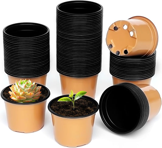 100 Pack 2.8" Nursery Pots, Plastic Pots for Plants, Small Plant Pots for Succulents, Seedlings, Flowers, Cuttings, Transplanting（Ochre Color）
