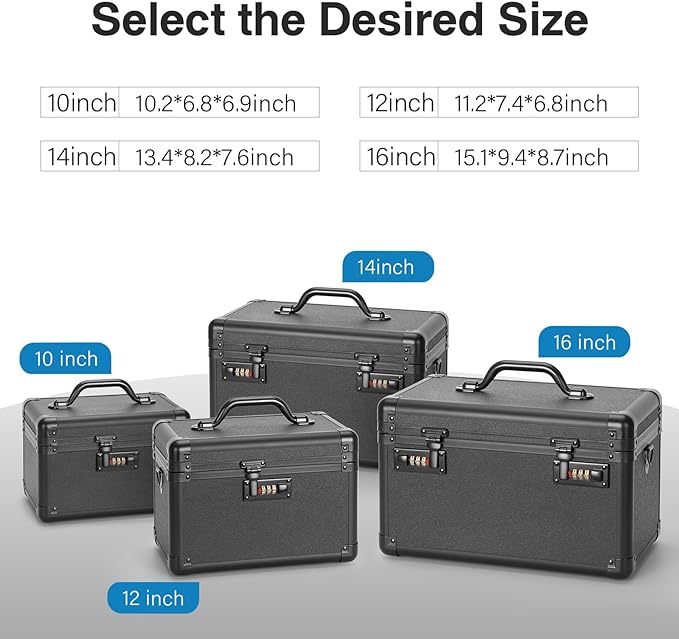 Combination Lock Box - 11.2x7.4x6.8 Inch Medium - Security Lock Boxes for Medicine, Locking Storage Box for Personal Items Passports and Documents, Lockable Lockbox for Office Business, Black