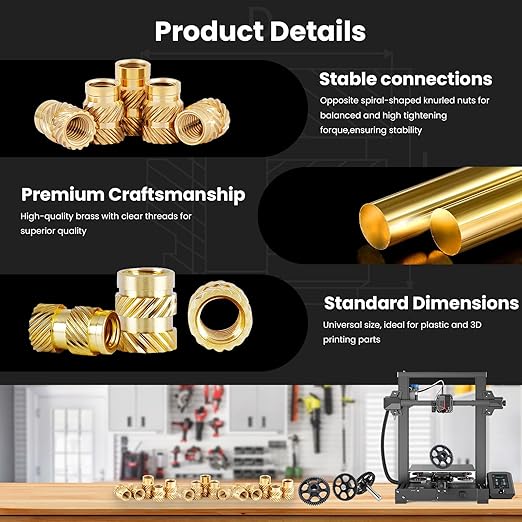 M8 Threaded Inserts-30 Pieces M8x5x10 Heat-Set Insert Brass Knurled Nuts Big Size for 3D Printing Components and Plastic Parts