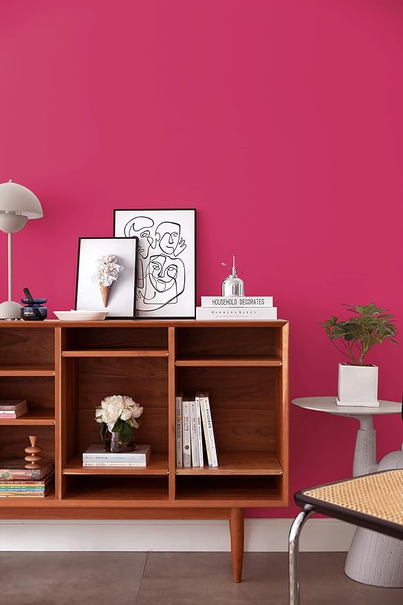 Dimoon 393''x17.7'' Pink Peel and Stick Wallpaper Contact Paper Modern Self Adhesive Wall Paper Removable Renter Friendly Textured Solid Color Shelf Cabinet Vinyl Roll (393''x17.7'',Rose Red)