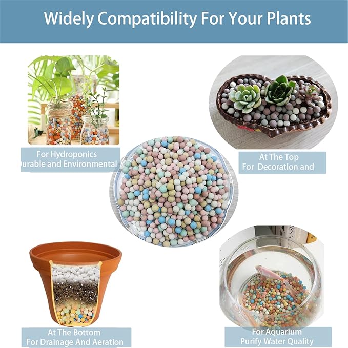 Natural Organic Colorful Leca Balls 2LBS for Plants, 8mm-10mm Ceramsite Clay Pebbles Indoor Potting Garden Soil for Orchid, Succulents, Hydroponics, Decoration, Drainage (2LBS, Colorful, 1)