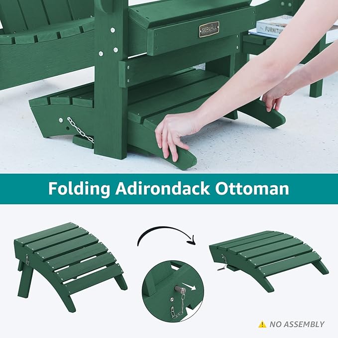 SERWALL Folding Adirondack Ottoman Without Assembly, Green