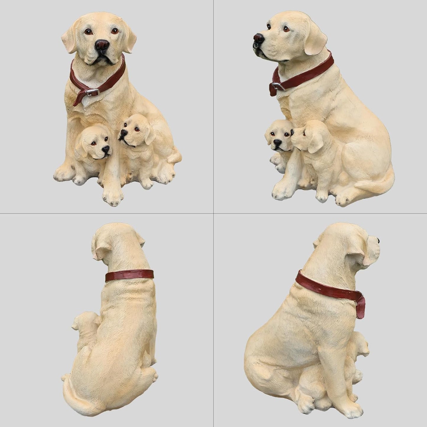 Labrador with Puppies Solar Welcome Statue, Hand-Painted Resin Dog Figurine with Lantern and Dual Wooden-Style Signs, Warm Family Guardian Sculpture for Garden and Porch Décor