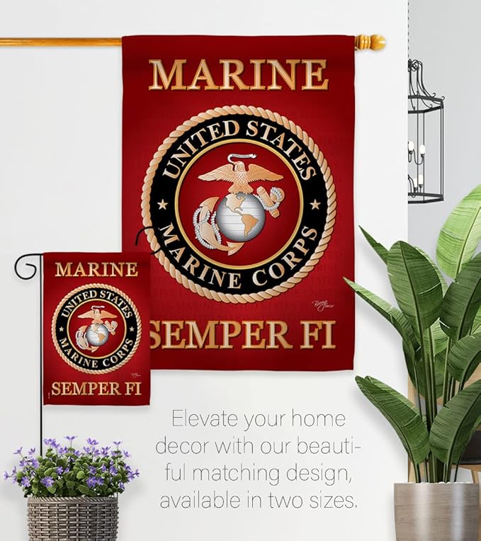 US Marine Corps Garden Flag Decor USMC Semper Fi Armed Forces Official United State Decorations Yard Military Memorabilia Banner Remembrance Wall Tapestry Retire Veteran Memorial Day Gifts Made In USA