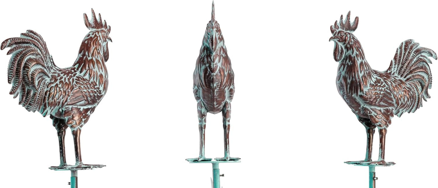 Metal Wind Spinner Rooster Décor Garden Statue 79" Antique Copper Chicken Yard Art Sculpture Outdoor Kinetic Garden Stake for Patio,Lawn,Country Cottage,Farm