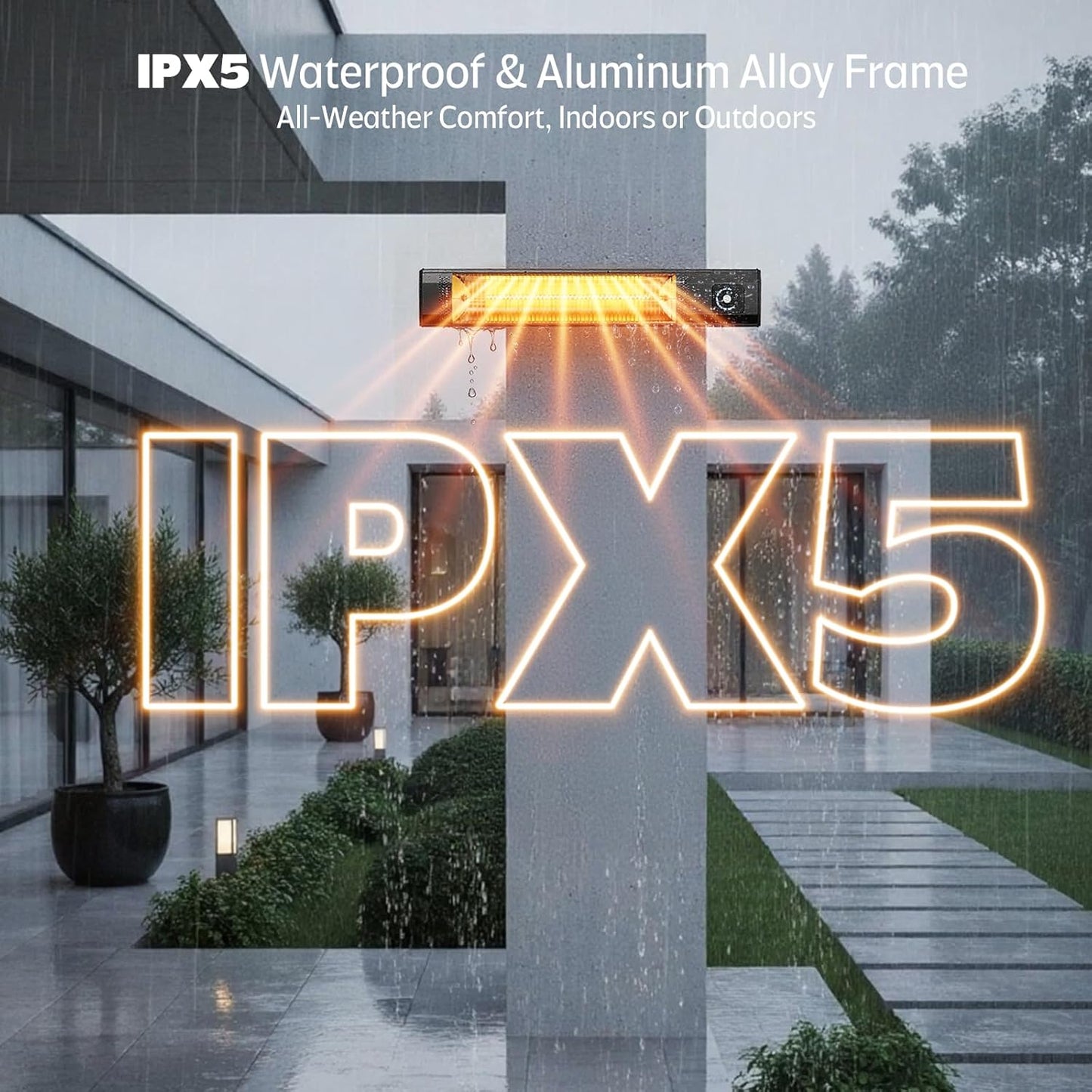 Wall-Mounted Electric Patio Heater, 34" 1500W Infrared Heater With Motion Sensor, IPX5 Waterproof, 9 Heat Level & 9H Timer, Indoor & Outdoor Heaters for Patio, Backyard, Garage, and Decks