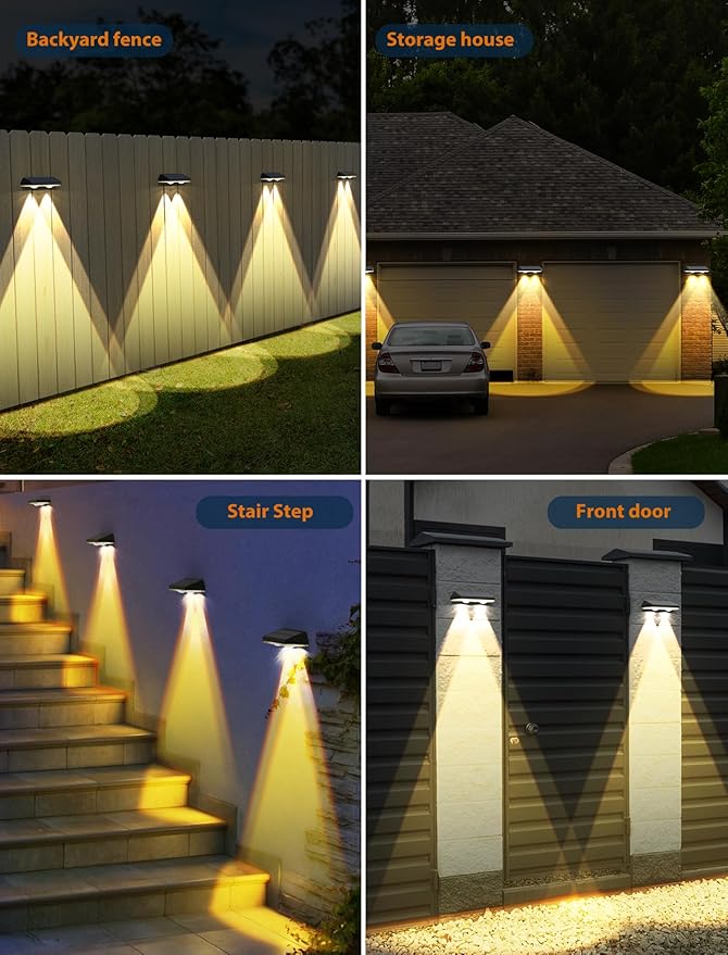 Solar Fence Lights,Warm White & Cold White & Mixed Color 3 Modes Bright Lens LED Dusk to Dawn Deck Light, Outdoor Waterproof,Solar Outdoor Lights for Backyard/Railing/Wall (12Pack)